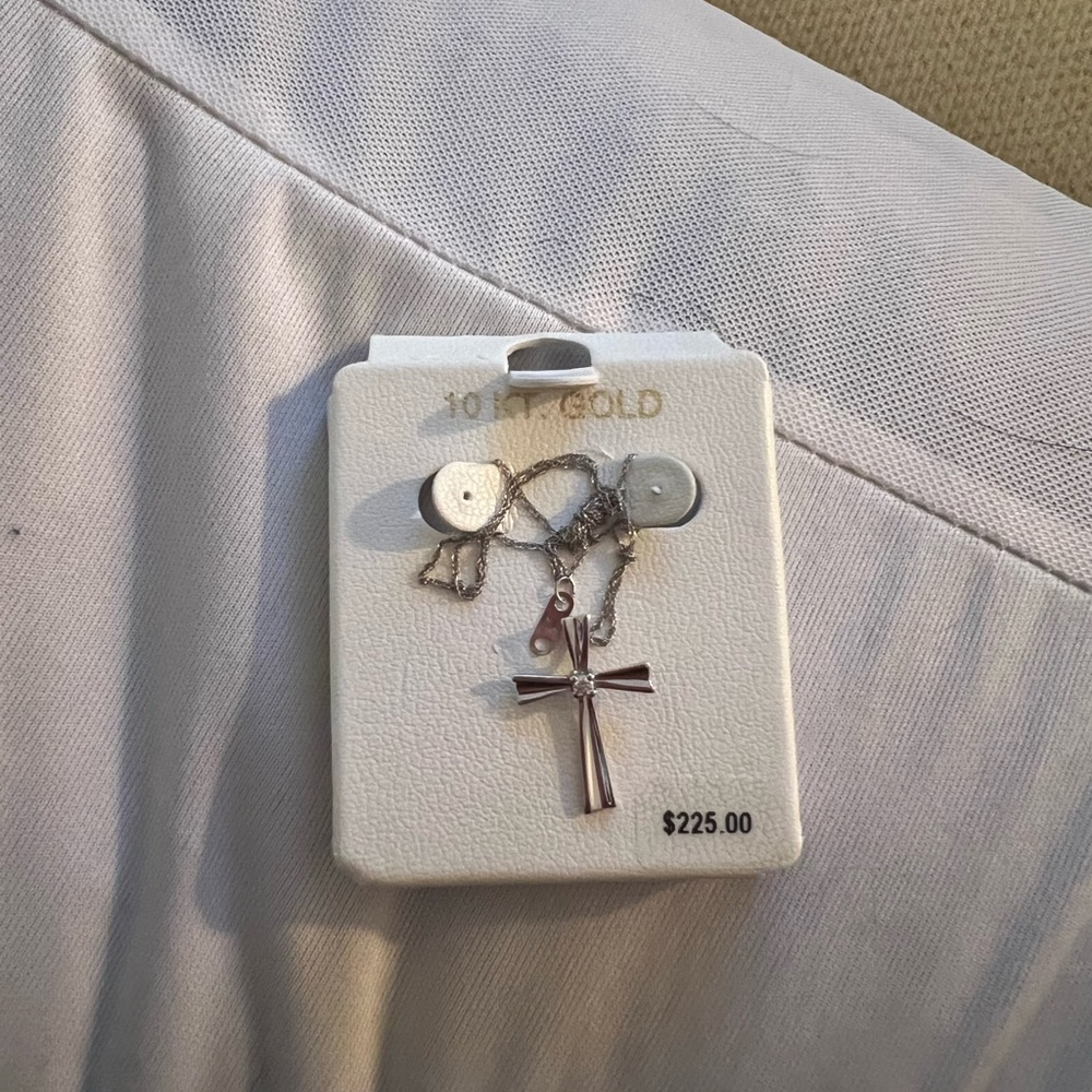 10K Gold Cross Pendant Necklace - Silver Tone
